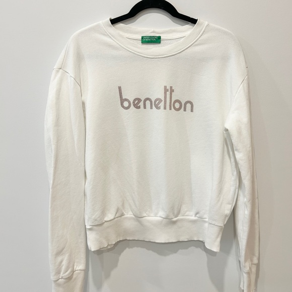 Benetton White Crew Neck Sweatshirt - Picture 2 of 4